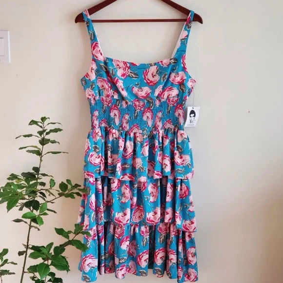 Betsey Johnson Vintage Rose Tiered Ruffle Dress Size 12 - Picture 3 of 8